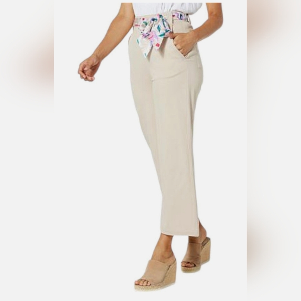Stone DG2 by Diane Gilman Cabana Knit Twill Wide Leg Crop Pant 10 Petite